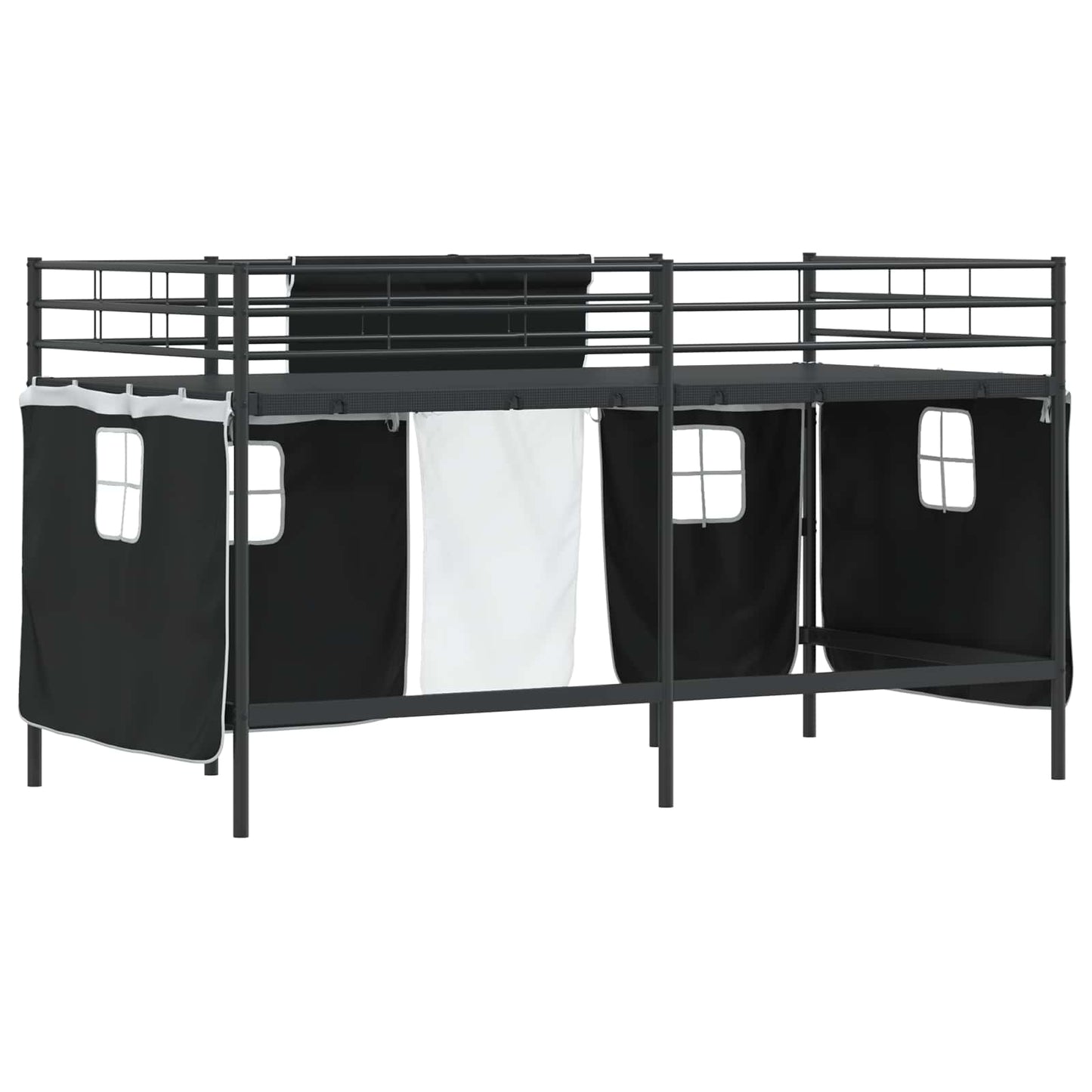 Etagenbett für Kinder mit Vorhängen Uni Schwarz 107 x 203 cm