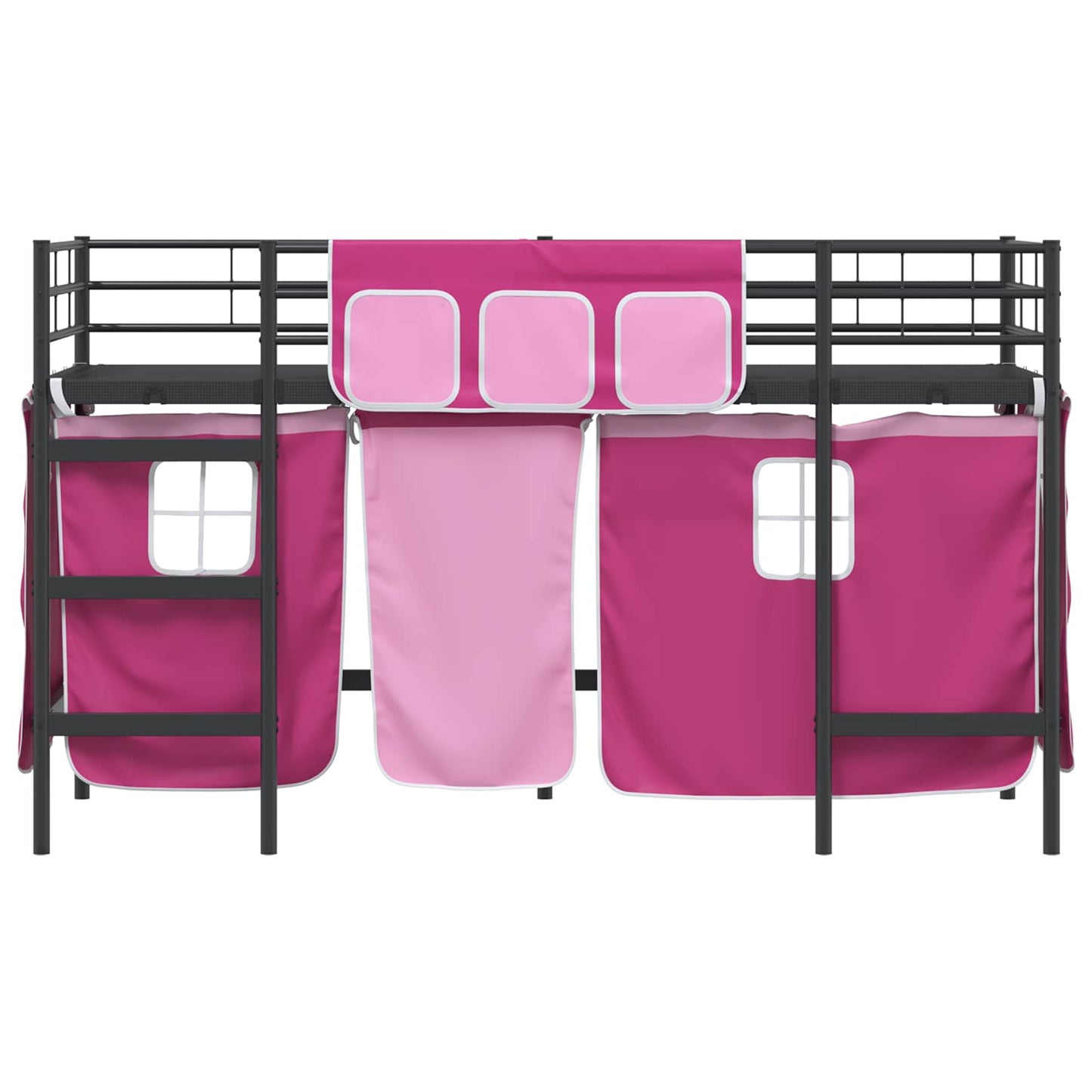Etagenbett für Kinder mit Vorhängen Uni Schwarz und Pink
