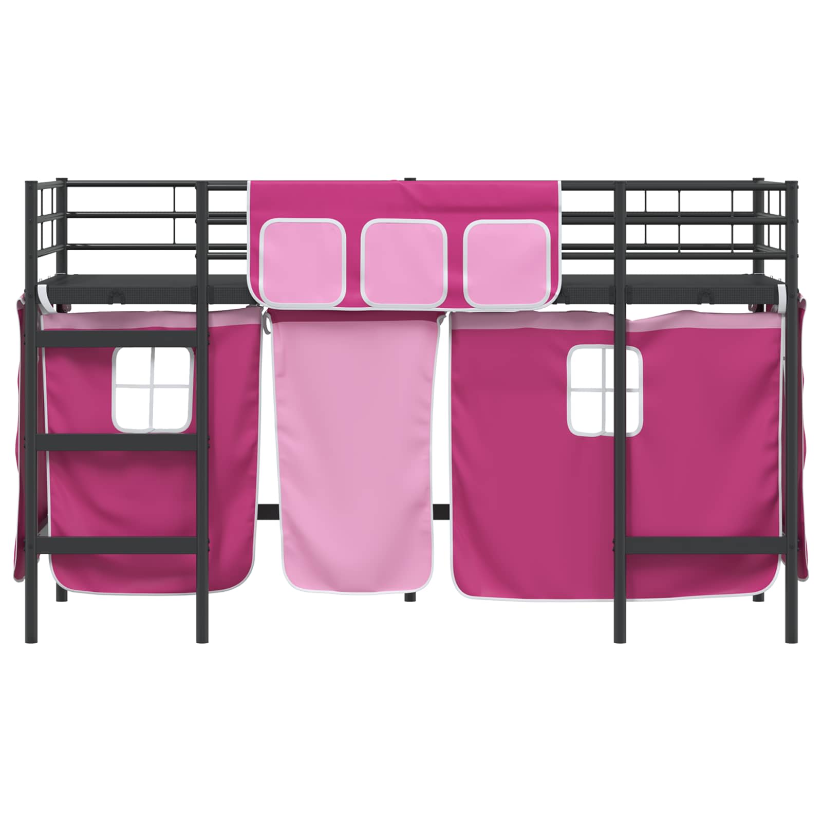 Etagenbett für Kinder mit Vorhängen Uni Schwarz und Pink
