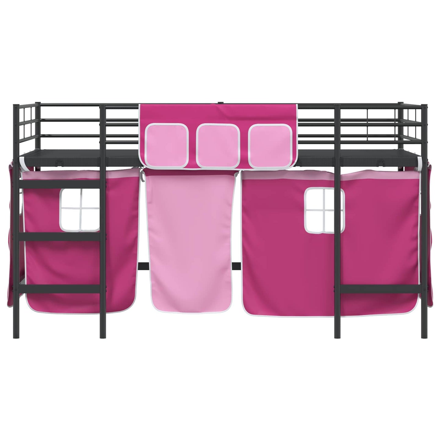 Etagenbett für Kinder mit Vorhängen Uni Schwarz und Pink