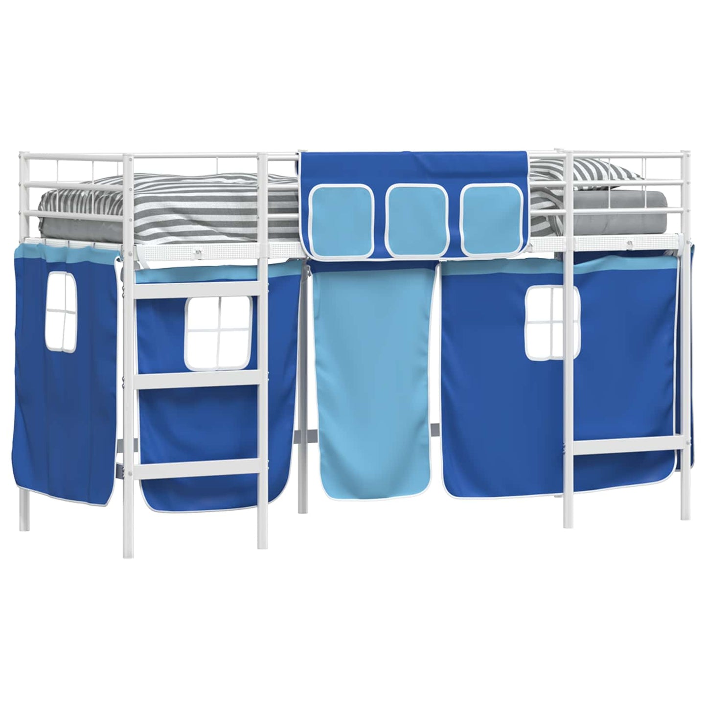 Etagenbett für Kinder mit Vorhängen Weiß und Blau 75 x 190 cm