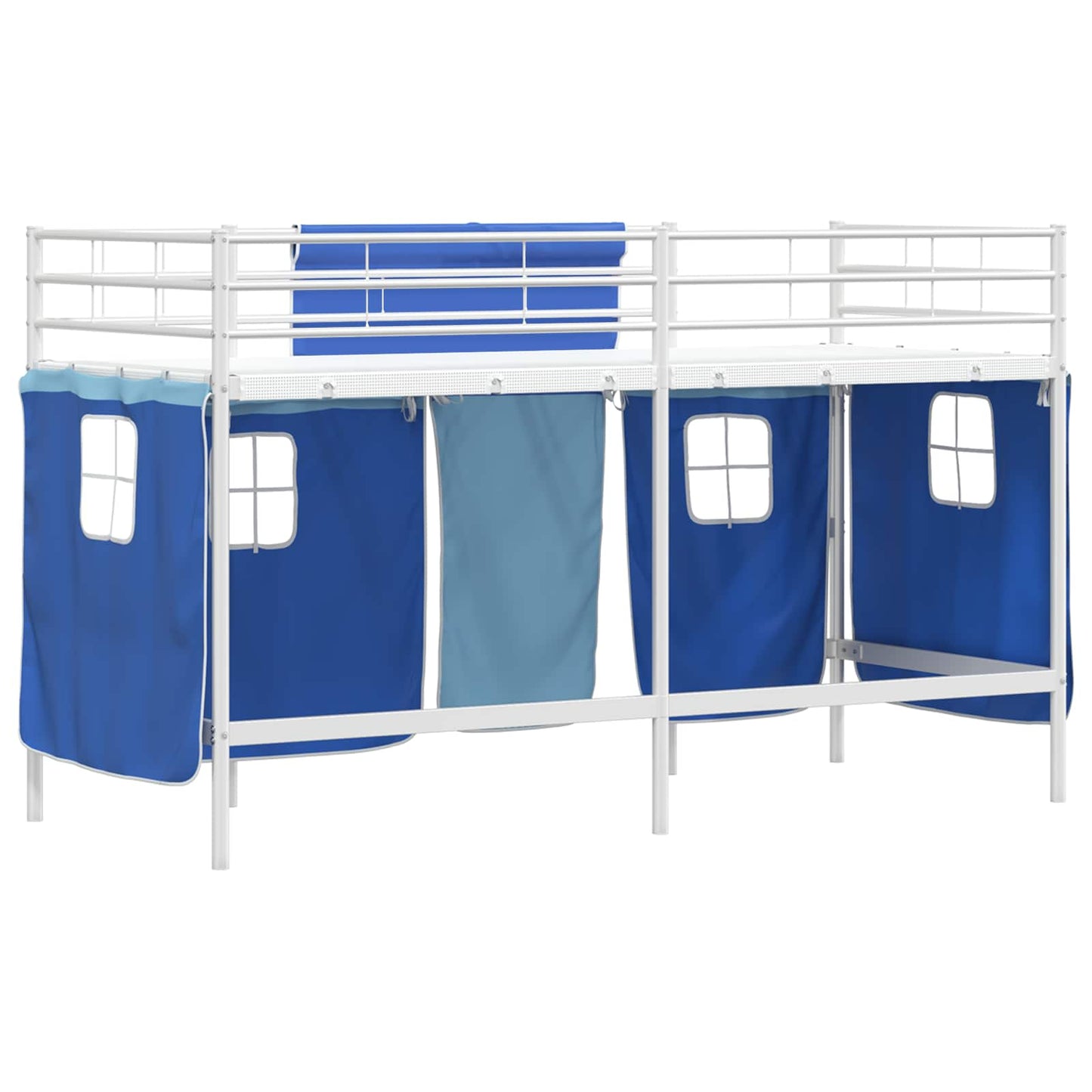 Etagenbett für Kinder mit Vorhängen Weiß und Blau 75 x 190 cm