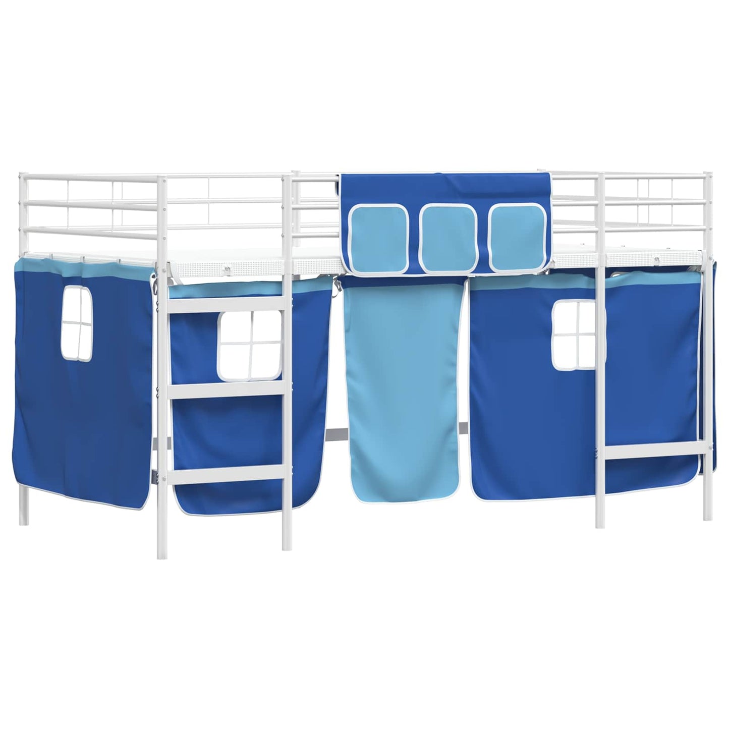 Etagenbett für Kinder mit Vorhängen Weiß und Blau 80 x 200 cm
