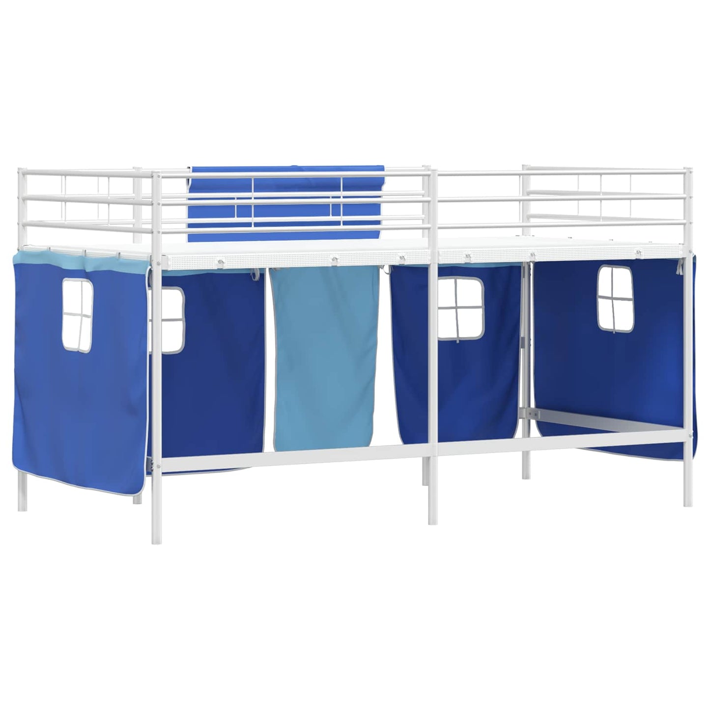 Etagenbett für Kinder mit Vorhängen Weiß und Blau 80 x 200 cm