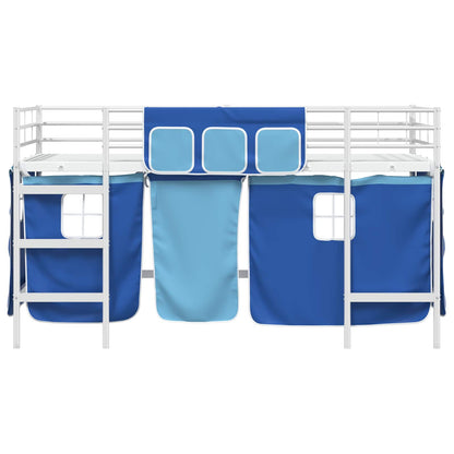Etagenbett für Kinder mit Vorhängen Weiß und Blau 80 x 200 cm