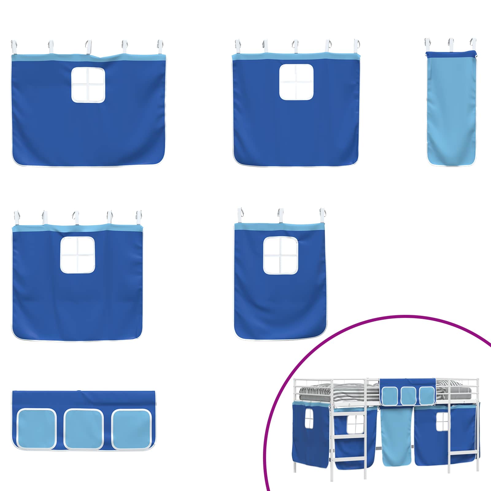 Etagenbett für Kinder mit Vorhängen Weiß und Blau 80 x 200 cm