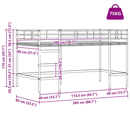 Etagenbett für Kinder mit Vorhängen Weiß und Blau 80 x 200 cm