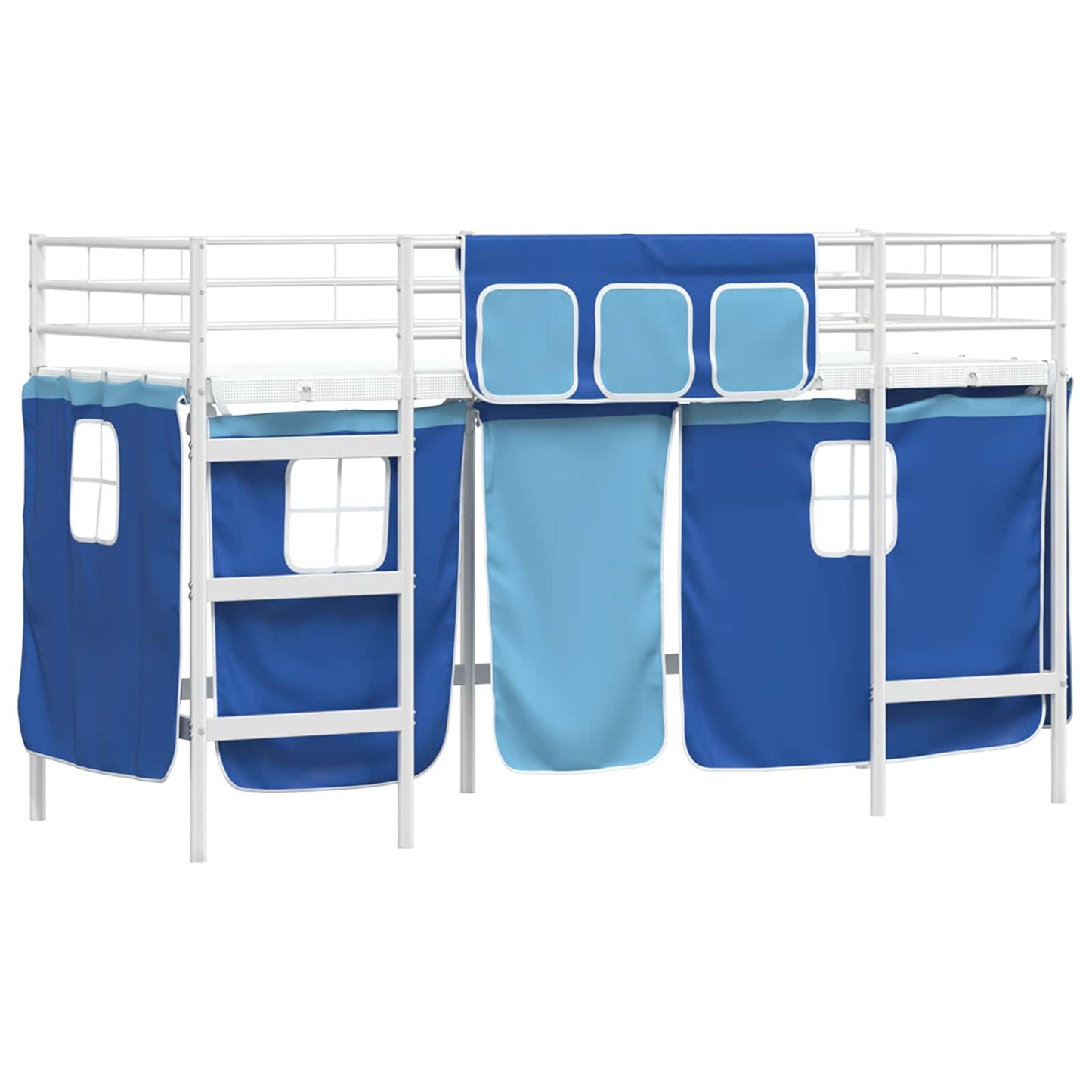 Etagenbett für Kinder mit Vorhängen Weiß und Blau 90 x 190 cm