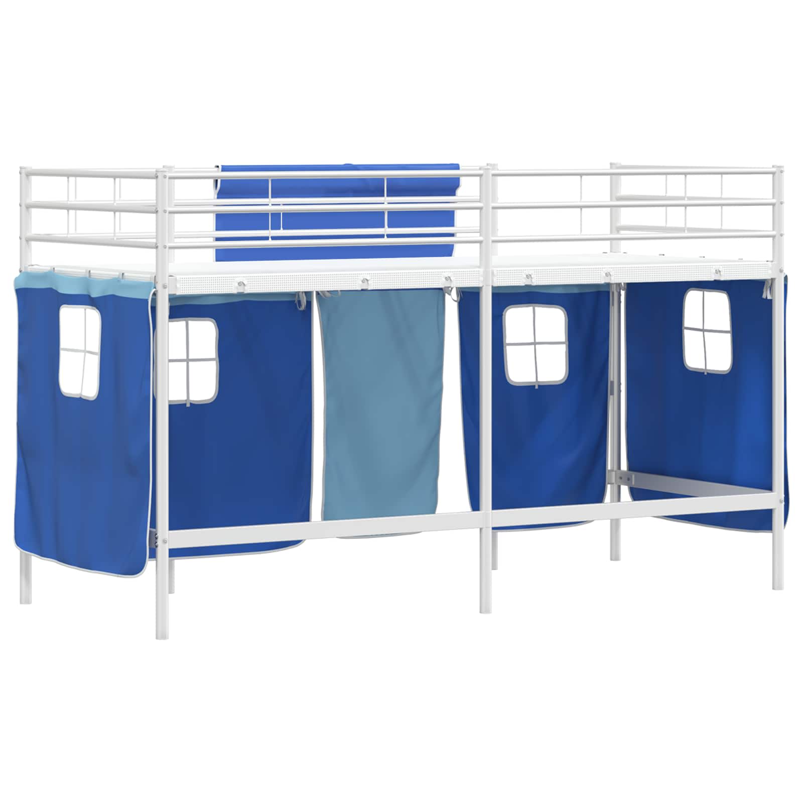 Etagenbett für Kinder mit Vorhängen Weiß und Blau 90 x 190 cm