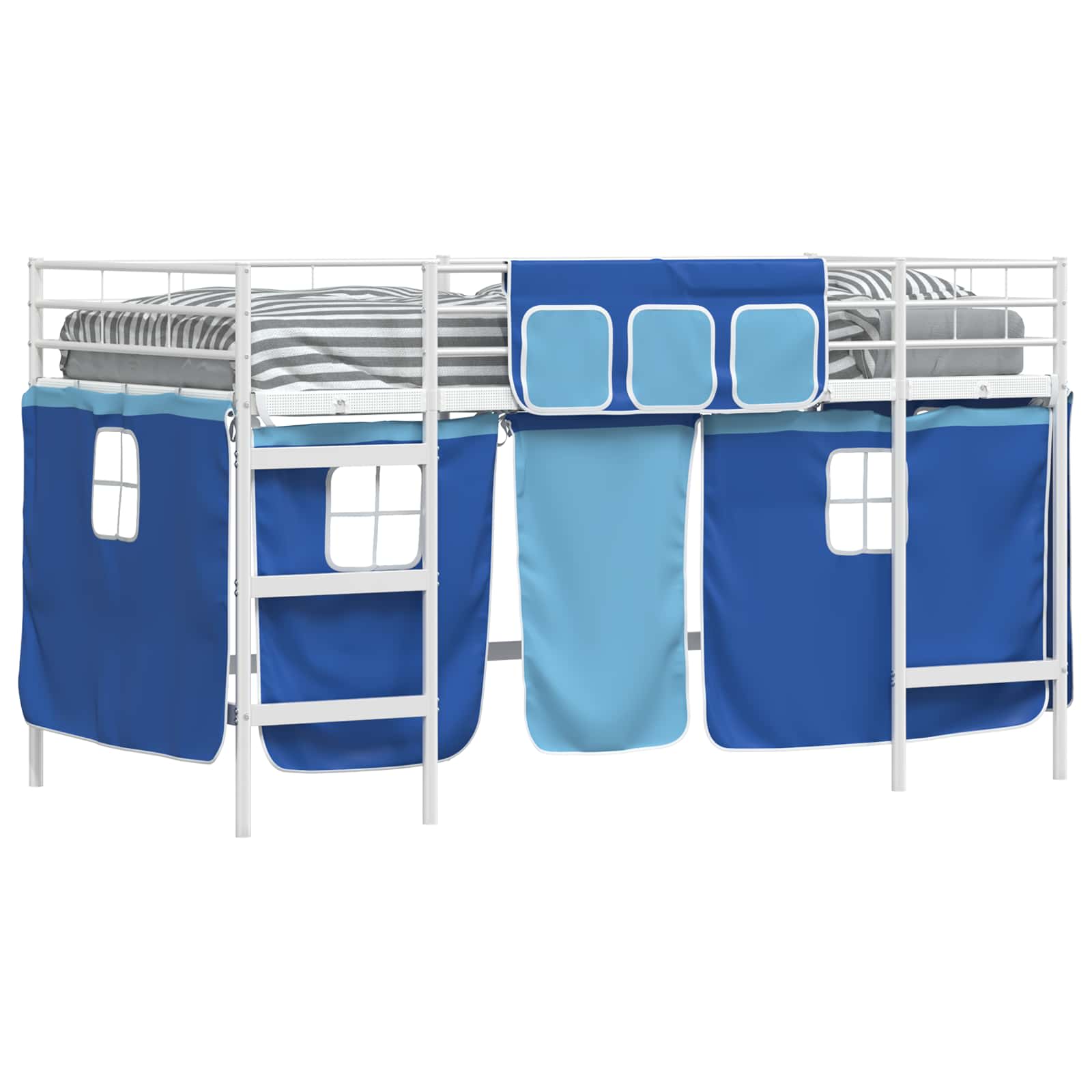 Etagenbett für Kinder mit Vorhängen Weiß und Blau 90 x 200 cm