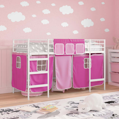 Etagenbett für Kinder mit Vorhängen Weiß und Rosa 75 x 190 cm