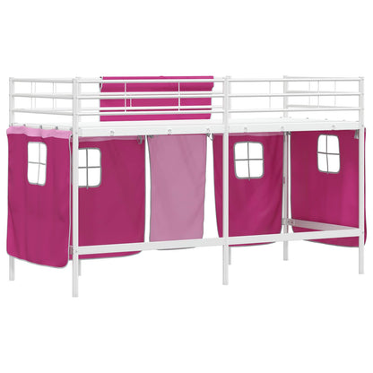 Etagenbett für Kinder mit Vorhängen Weiß und Rosa 75 x 190 cm