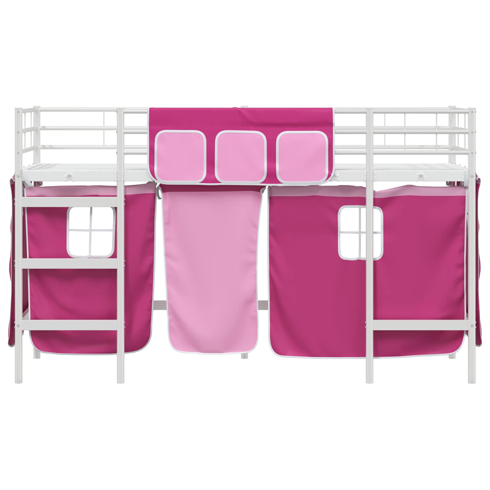 Etagenbett für Kinder mit Vorhängen Weiß und Rosa 75 x 190 cm
