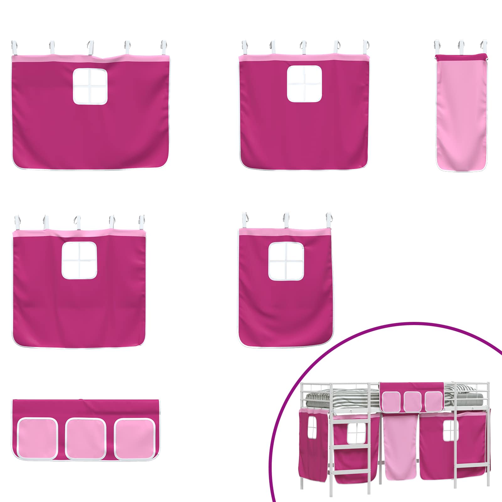 Etagenbett für Kinder mit Vorhängen Weiß und Rosa 75 x 190 cm