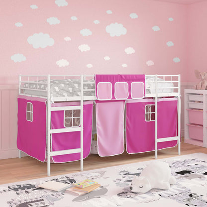 Etagenbett für Kinder mit Vorhängen Weiß und Rosa 80 x 200 cm