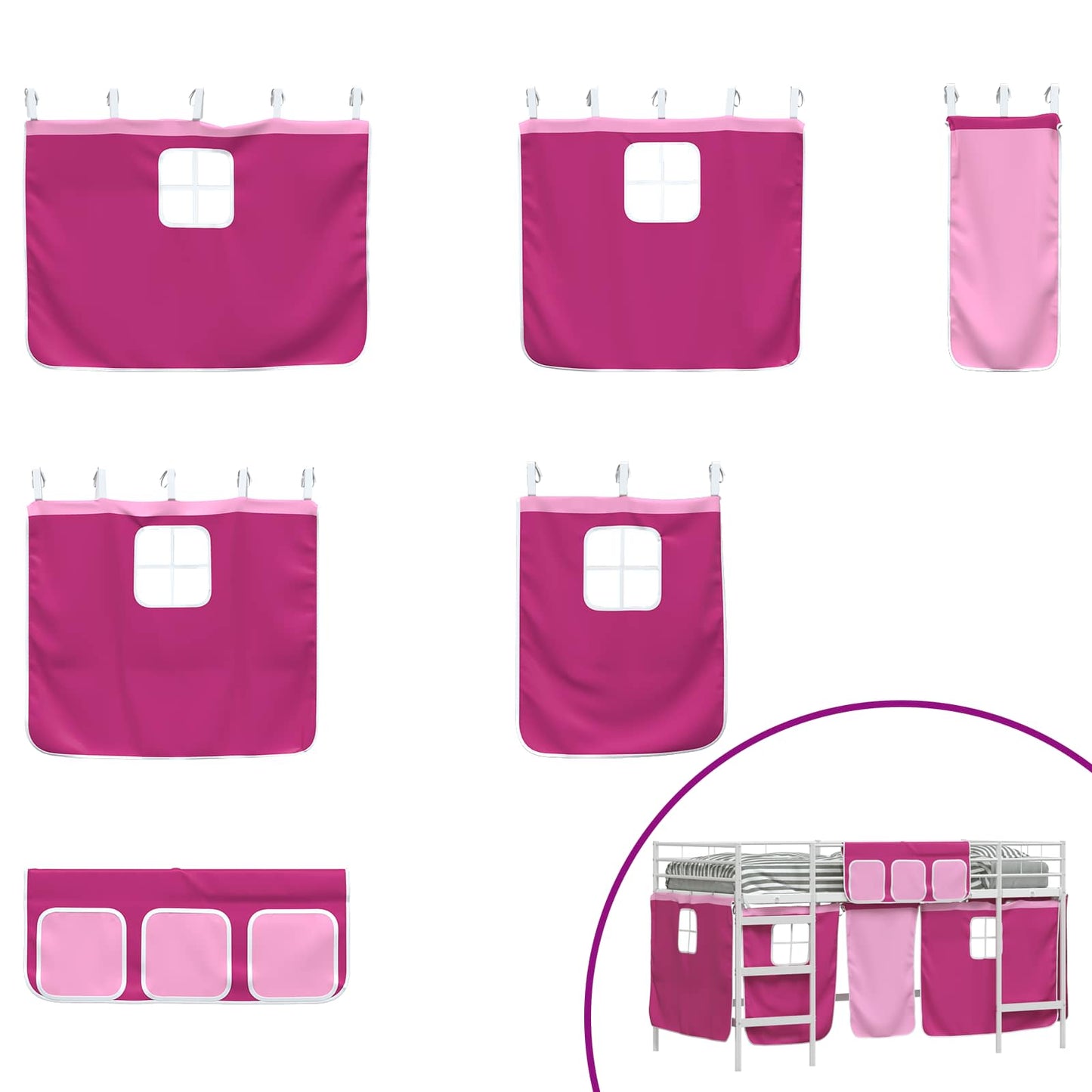 Etagenbett für Kinder mit Vorhängen Weiß und Rosa 80 x 200 cm