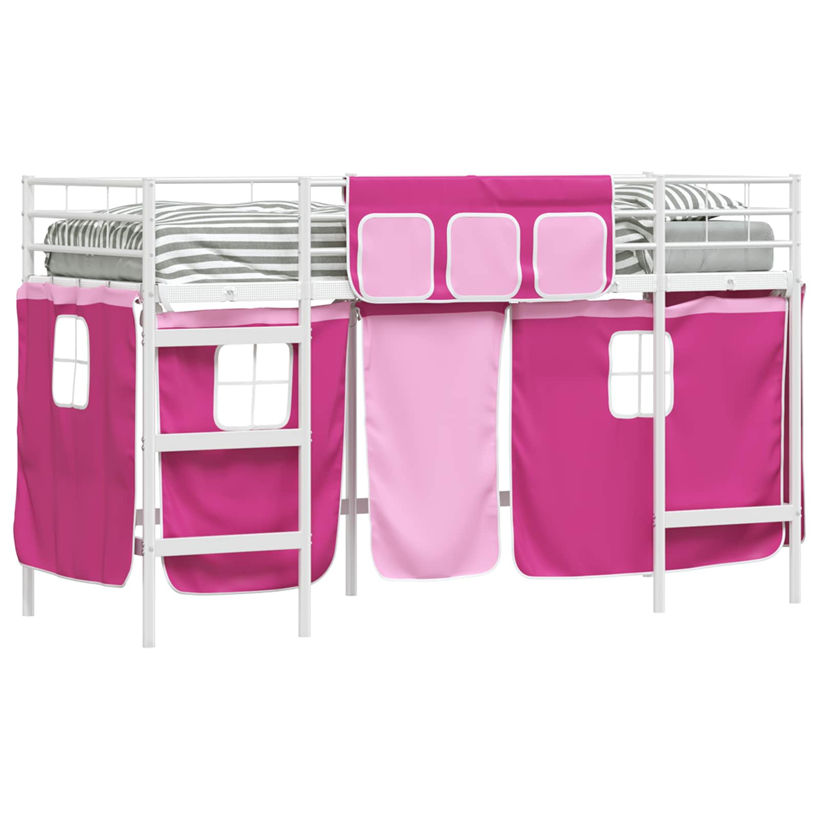 Etagenbett für Kinder mit Vorhängen Weiß und Rosa 90 x 190 cm