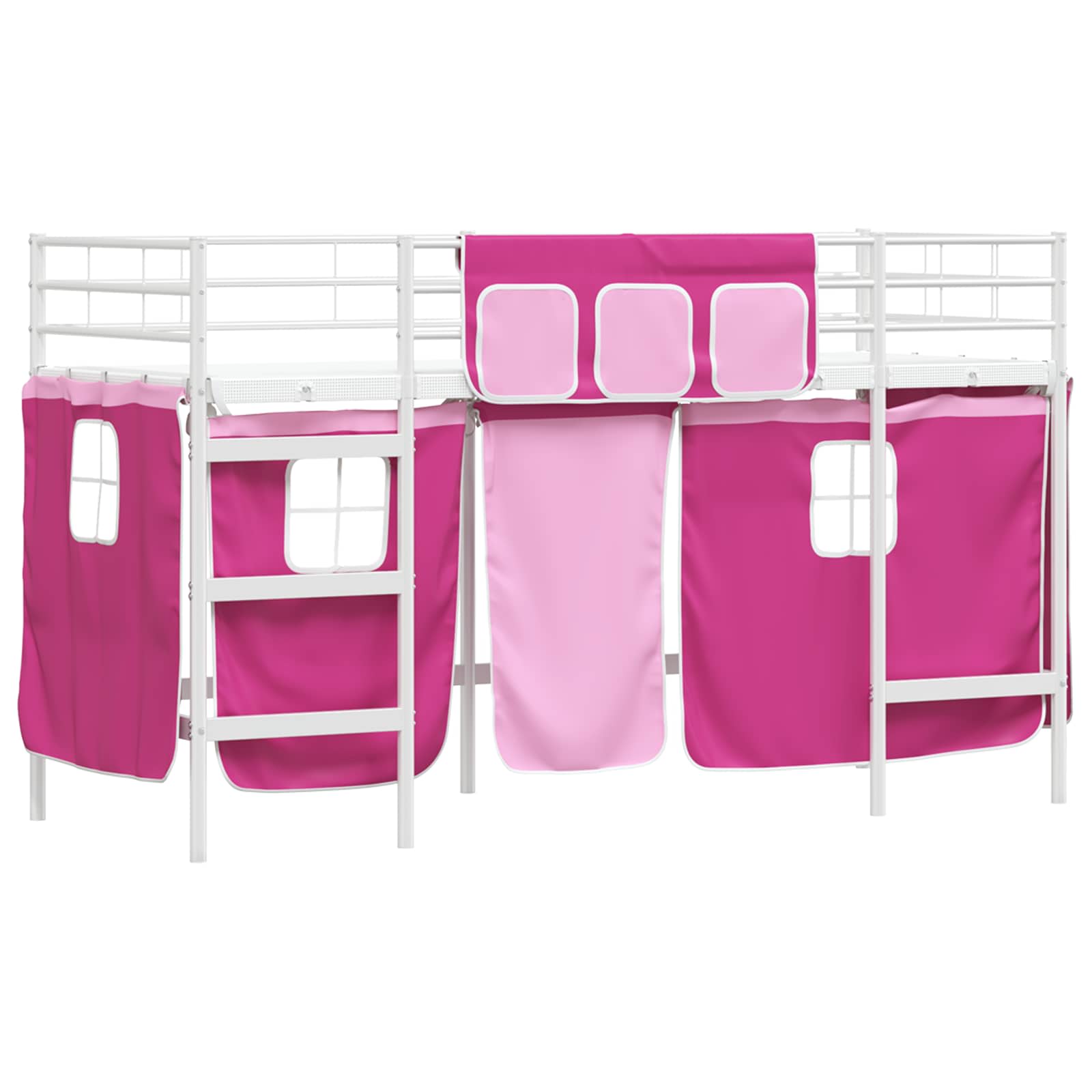 Etagenbett für Kinder mit Vorhängen Weiß und Rosa 90 x 190 cm