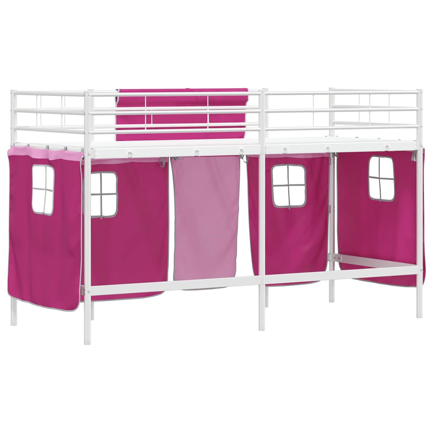Etagenbett für Kinder mit Vorhängen Weiß und Rosa 90 x 190 cm