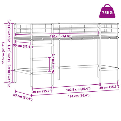 Etagenbett für Kinder mit Vorhängen Weiß und Rosa 90 x 190 cm