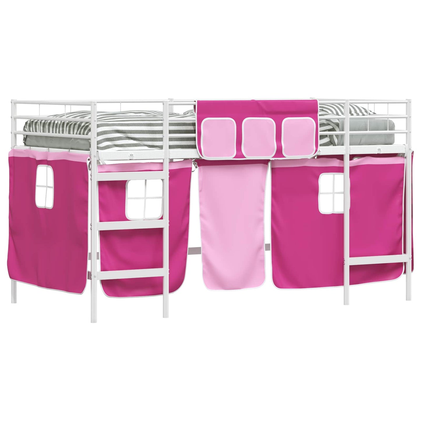Etagenbett für Kinder mit Vorhängen Weiß und Rosa 100 x 200 cm