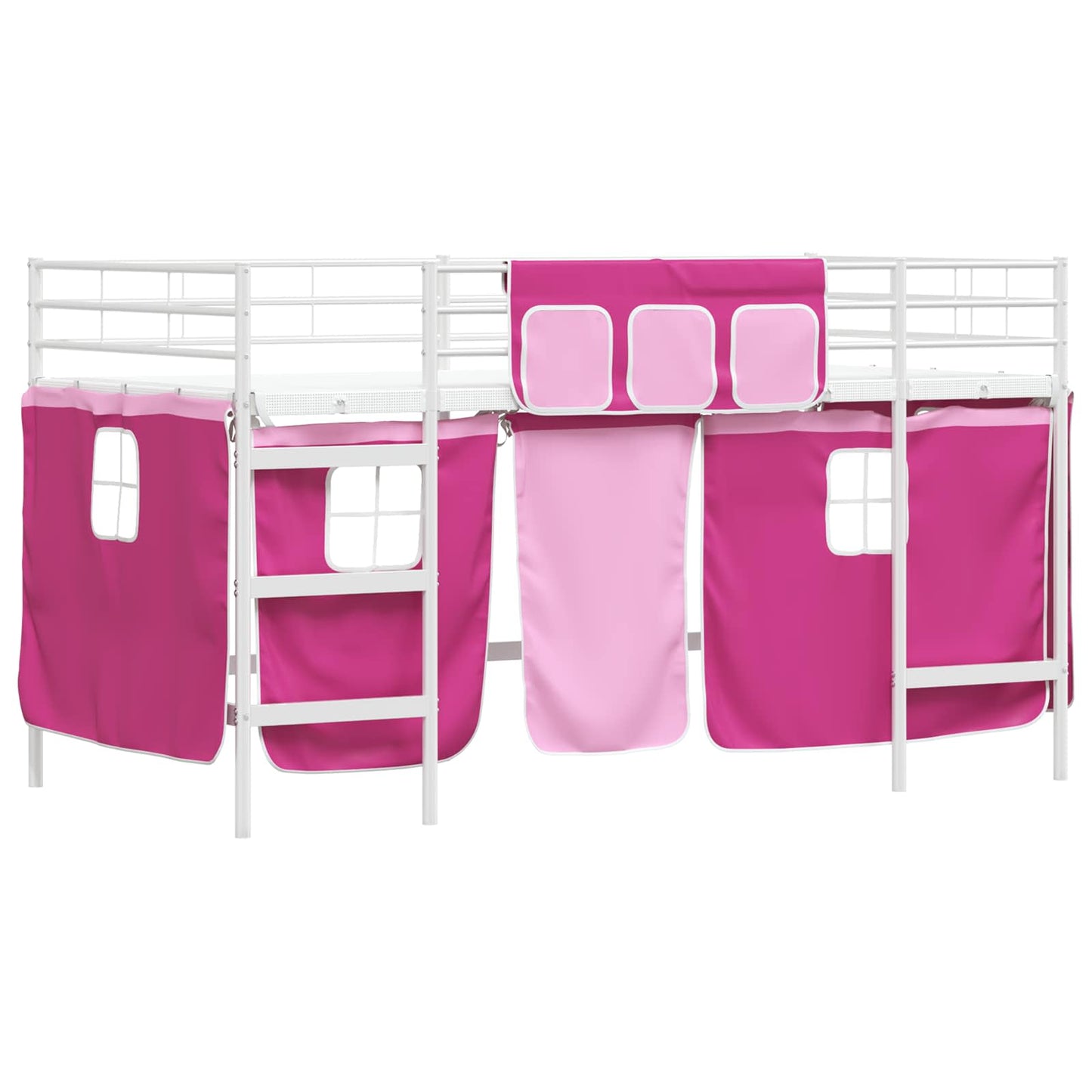 Etagenbett für Kinder mit Vorhängen Weiß und Rosa 100 x 200 cm