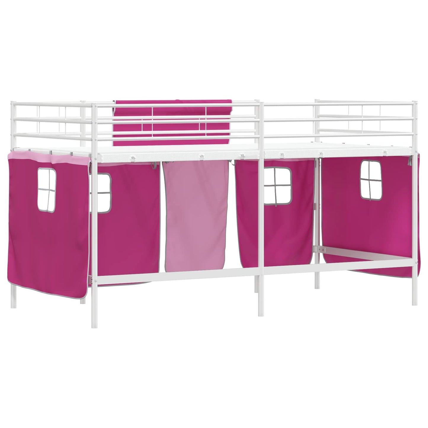Etagenbett für Kinder mit Vorhängen Weiß und Rosa 100 x 200 cm