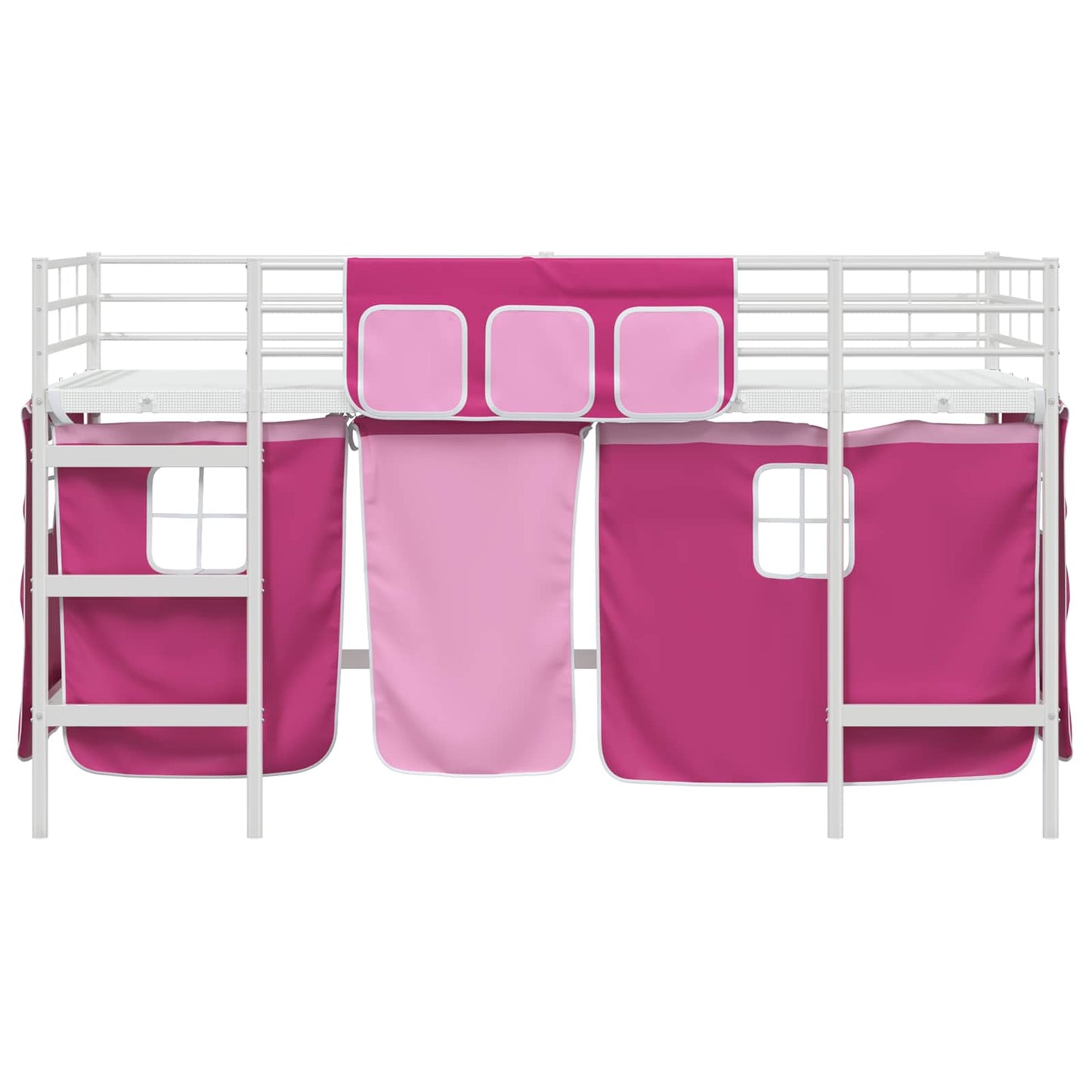 Etagenbett für Kinder mit Vorhängen Weiß und Rosa 100 x 200 cm