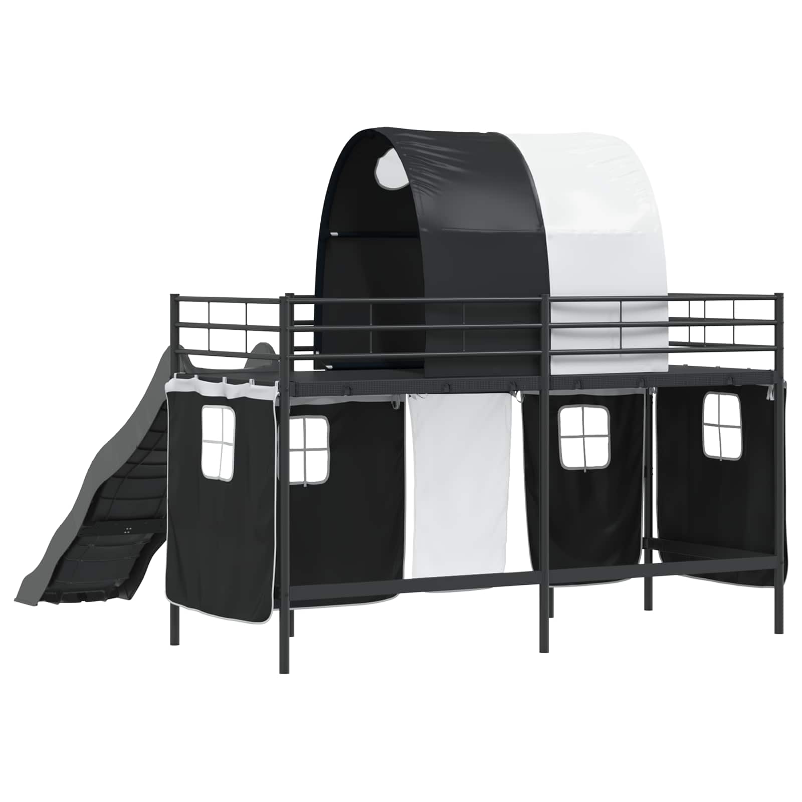 Etagenbett für Kinder mit Vorhängen Schwarz 75 x 190 cm Metall