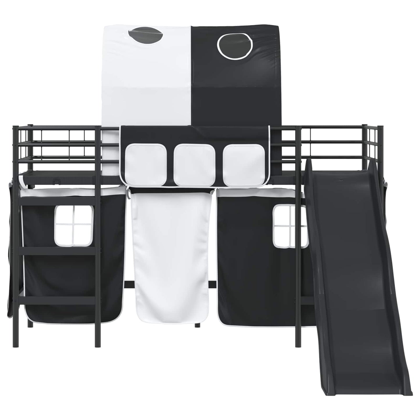 Etagenbett für Kinder mit Vorhängen Schwarz 75 x 190 cm Metall