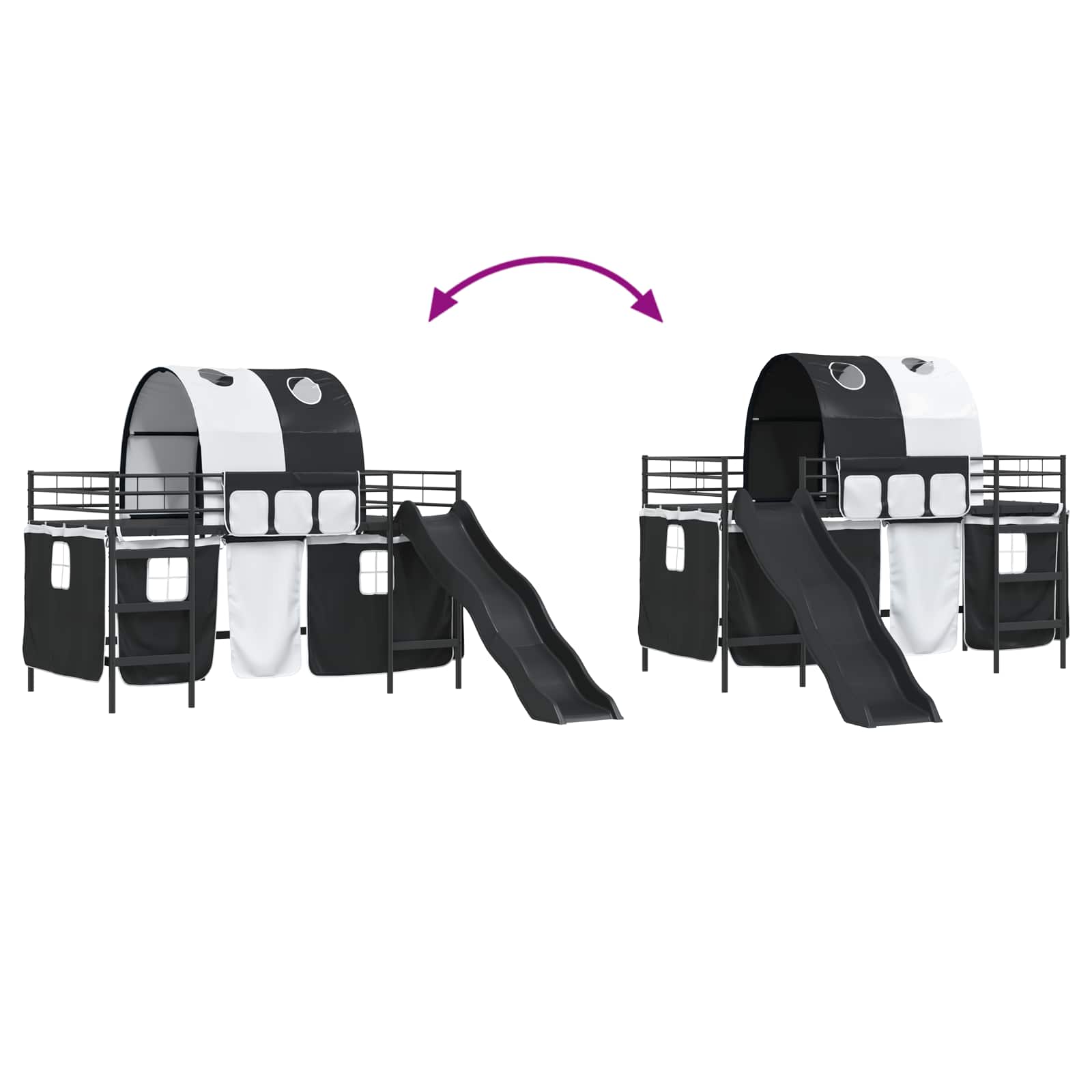 Etagenbett für Kinder mit Vorhängen Schwarz 80 x 200 cm Metall