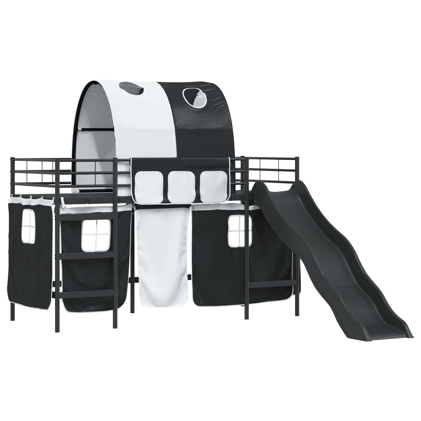 Etagenbett für Kinder mit Vorhängen Schwarz 100 x 190 cm Metall