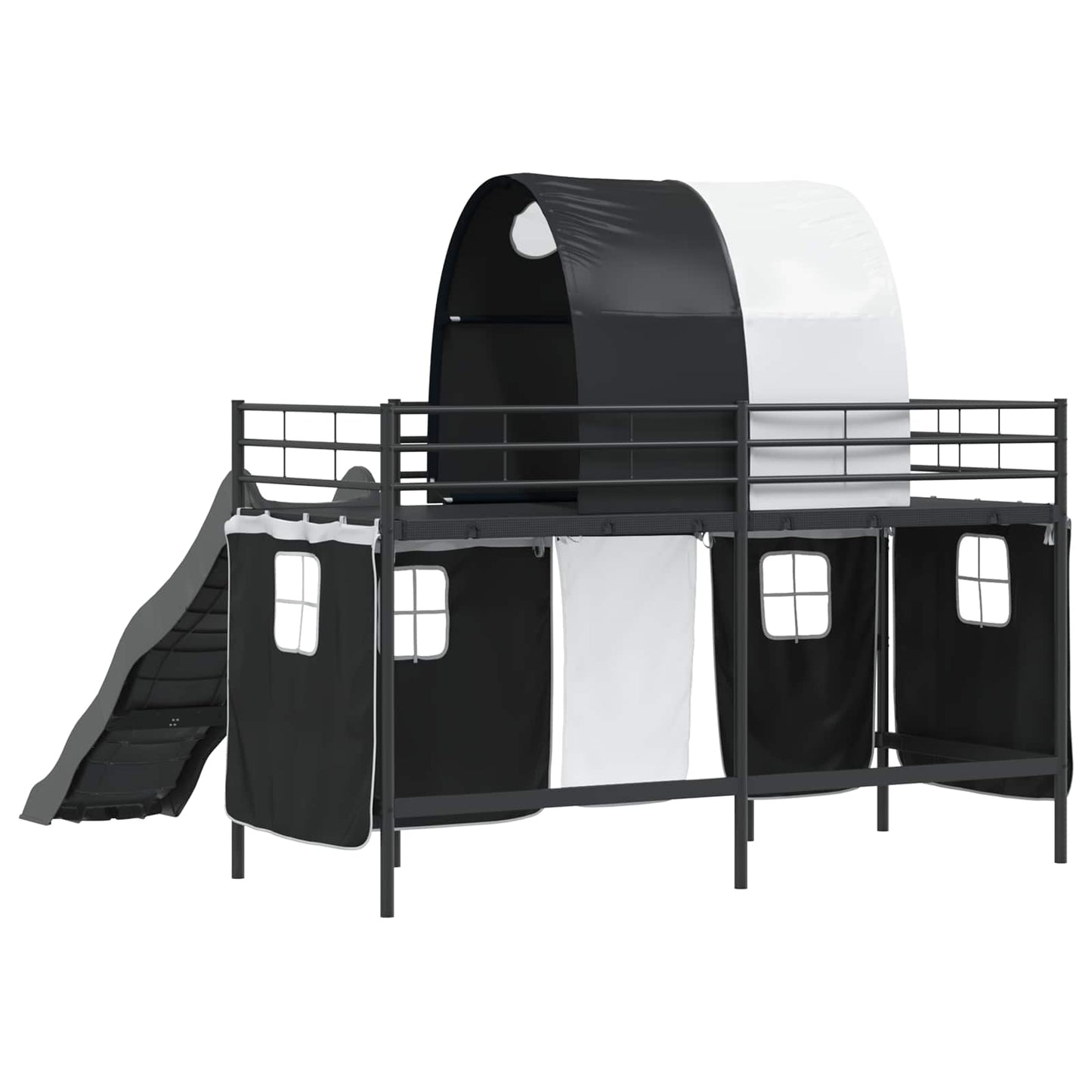 Etagenbett für Kinder mit Vorhängen Schwarz 100 x 190 cm Metall