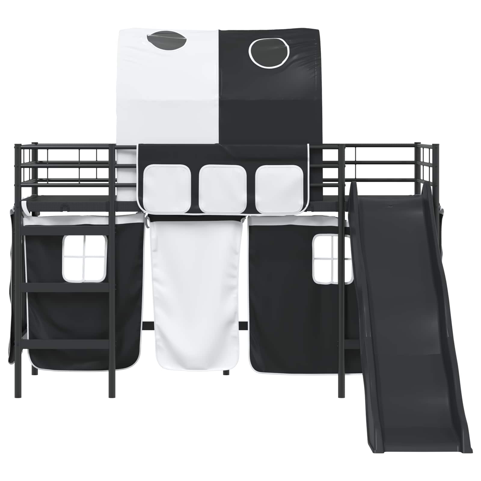Etagenbett für Kinder mit Vorhängen Schwarz 100 x 190 cm Metall