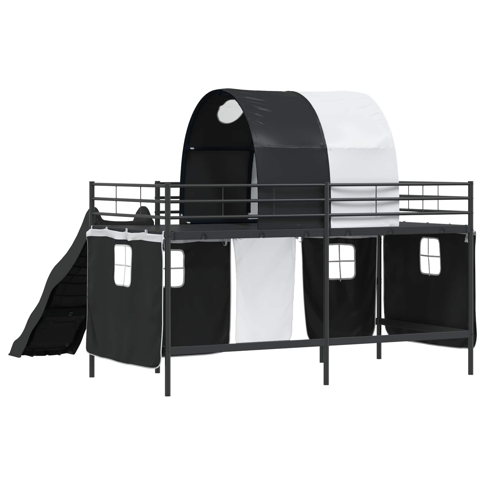 Etagenbett für Kinder mit Vorhängen Schwarz 100 x 200 cm Metall