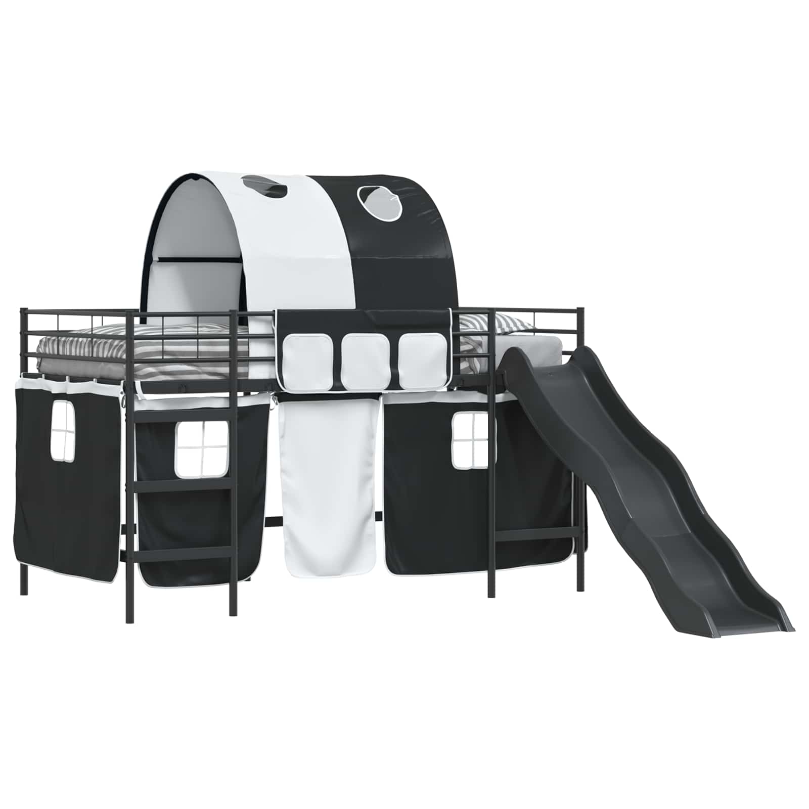 Etagenbett für Kinder mit Vorhängen Schwarz 107 x 203 cm Metall