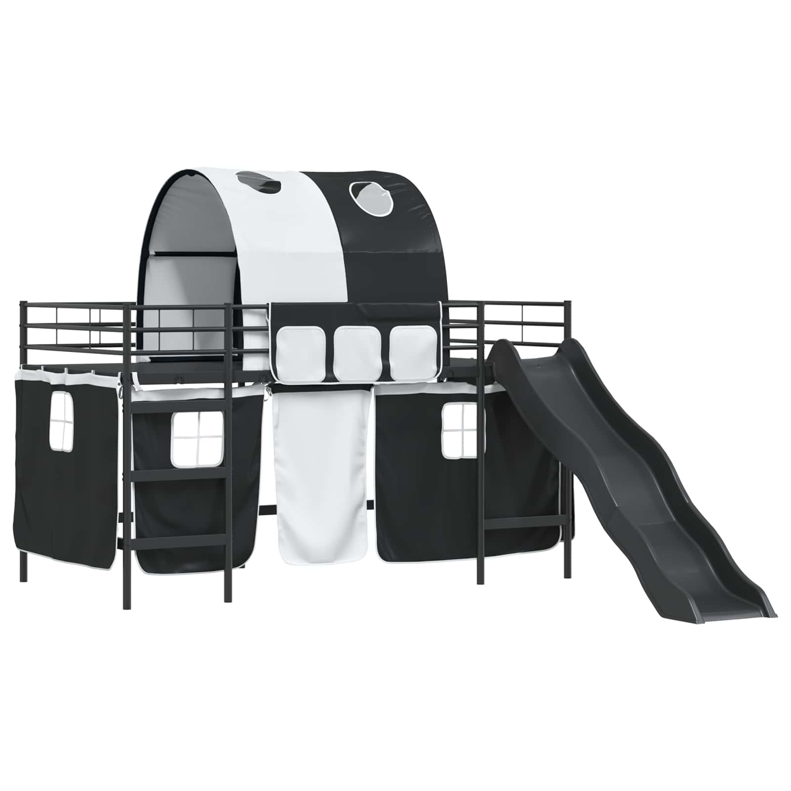 Etagenbett für Kinder mit Vorhängen Schwarz 107 x 203 cm Metall