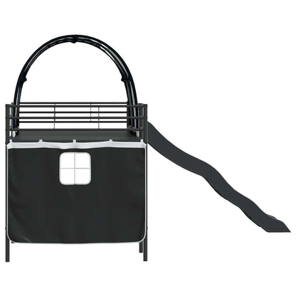 Etagenbett für Kinder mit Vorhängen Schwarz 107 x 203 cm Metall