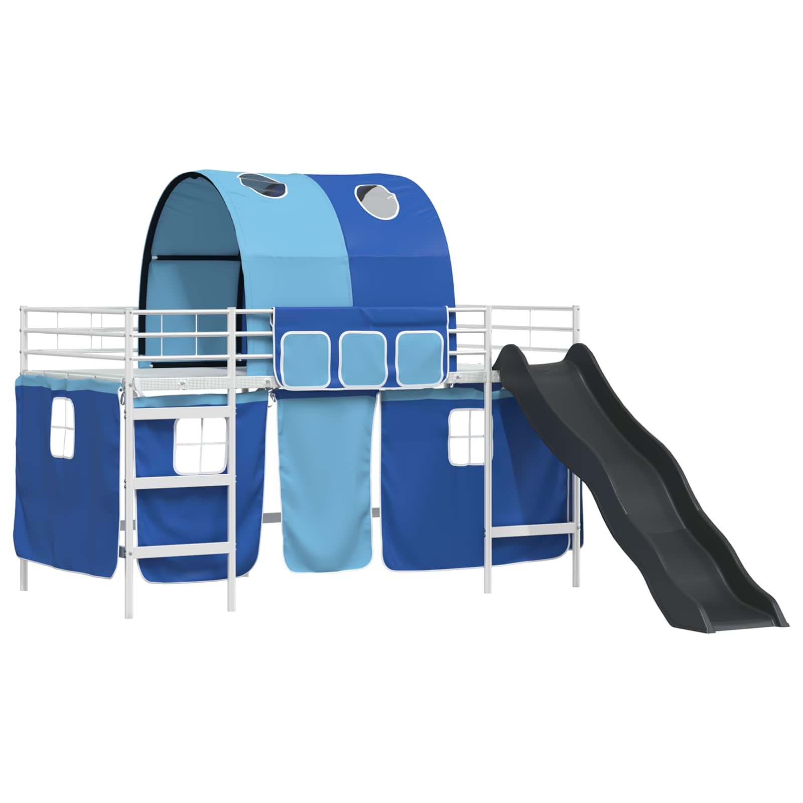 Etagenbett für Kinder mit Vorhängen Weiß und Blau 80 x 200 cm