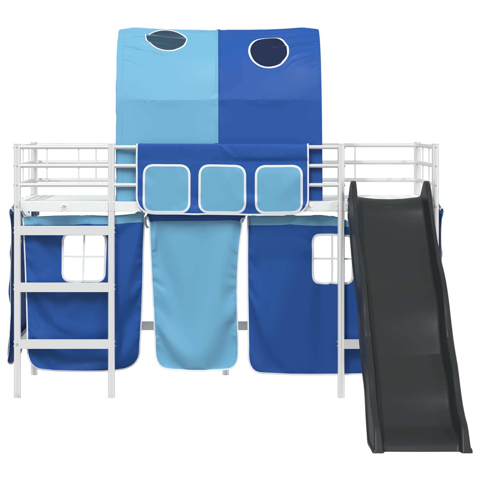 Etagenbett für Kinder mit Vorhängen Weiß und Blau 90 x 190 cm