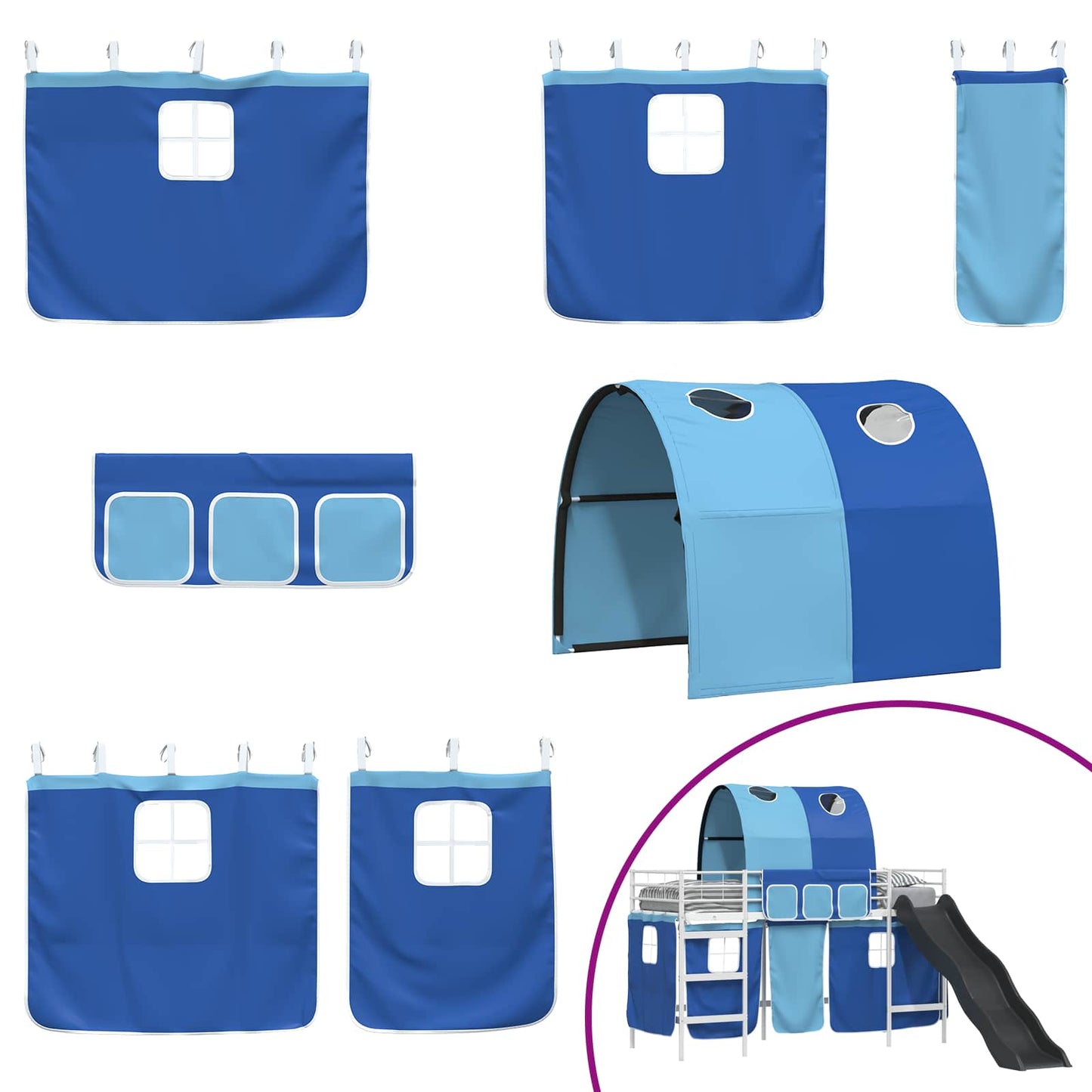 Etagenbett für Kinder mit Vorhängen Weiß und Blau 90 x 190 cm