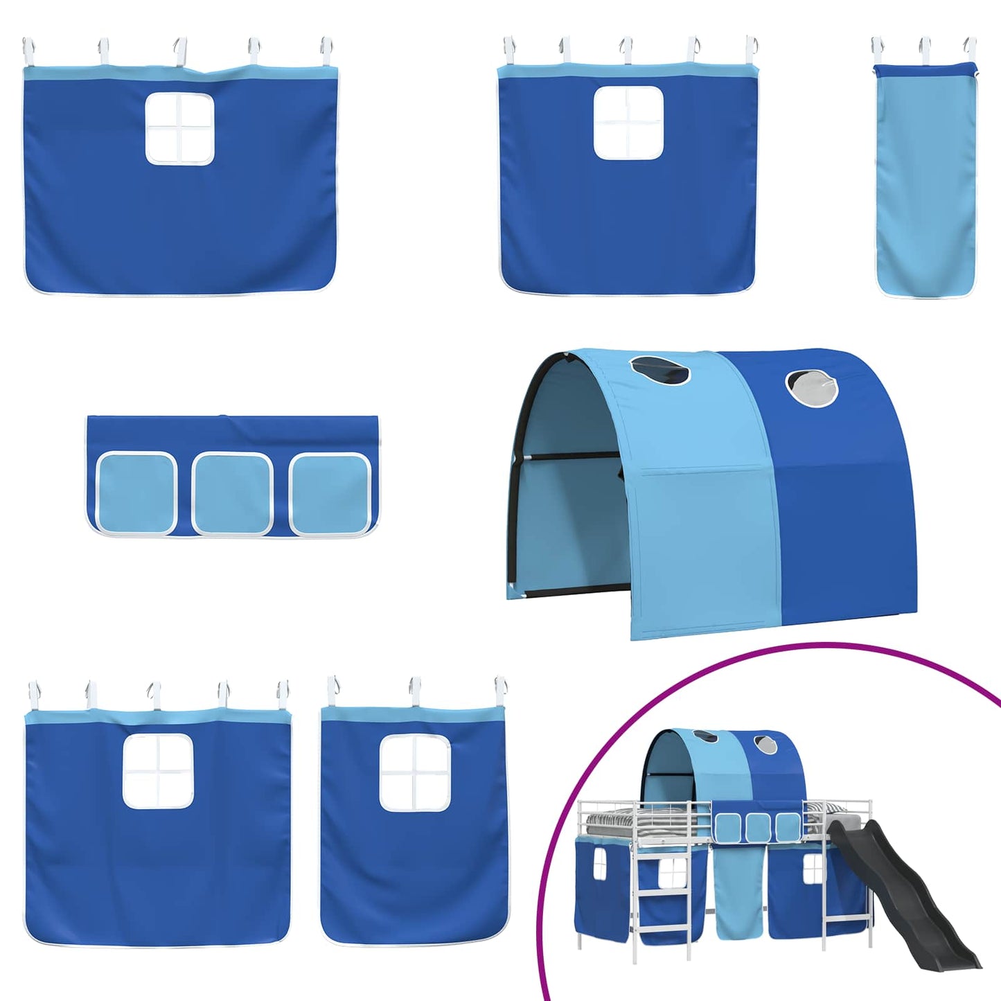 Etagenbett für Kinder mit Vorhängen Weiß und Blau 90 x 200 cm