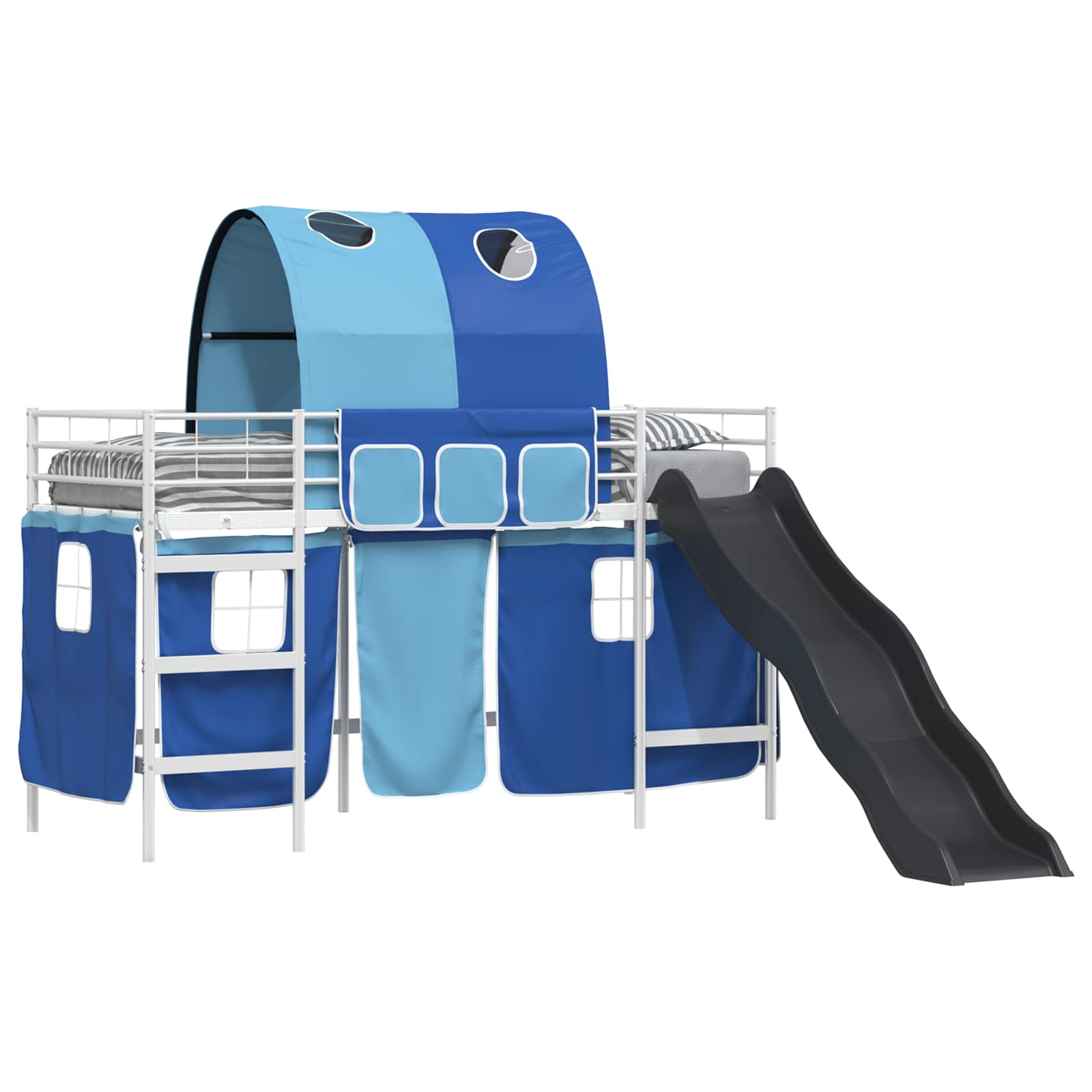 Etagenbett für Kinder mit Vorhängen Weiß und Blau 100 x 190 cm