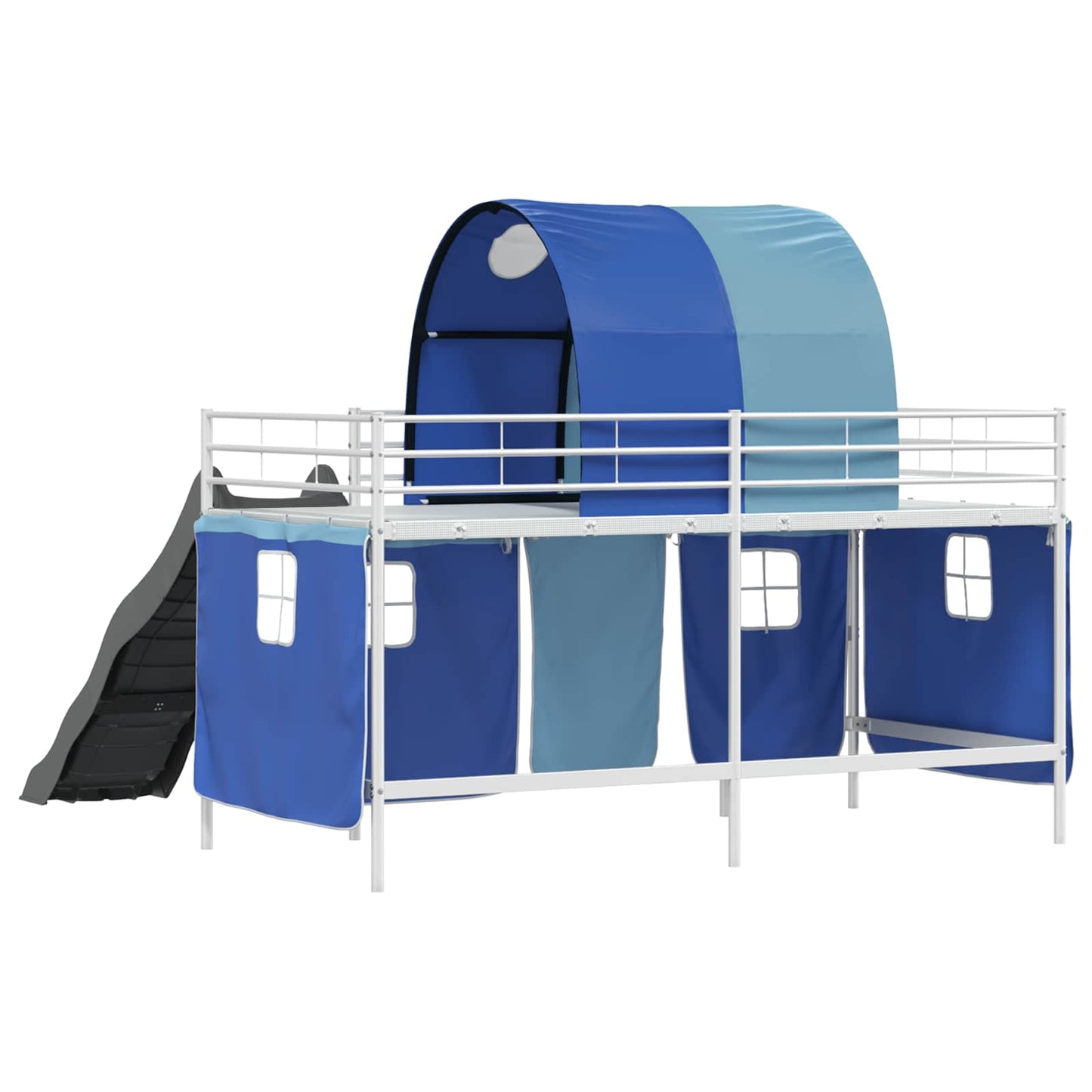 Etagenbett für Kinder mit Vorhängen Weiß und Blau 100 x 200 cm