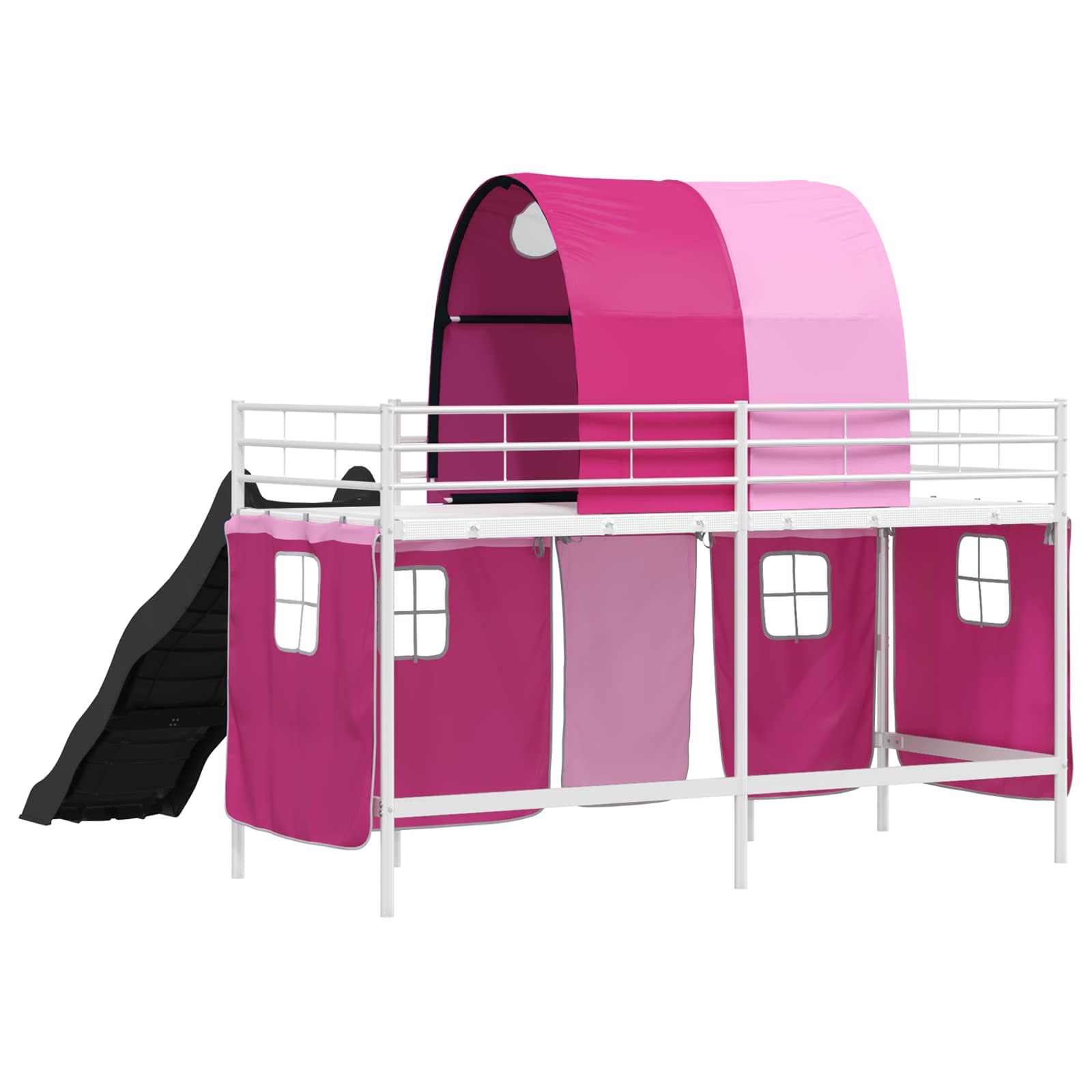 Etagenbett für Kinder mit Vorhängen Weiß und Rosa 75 x 190 cm