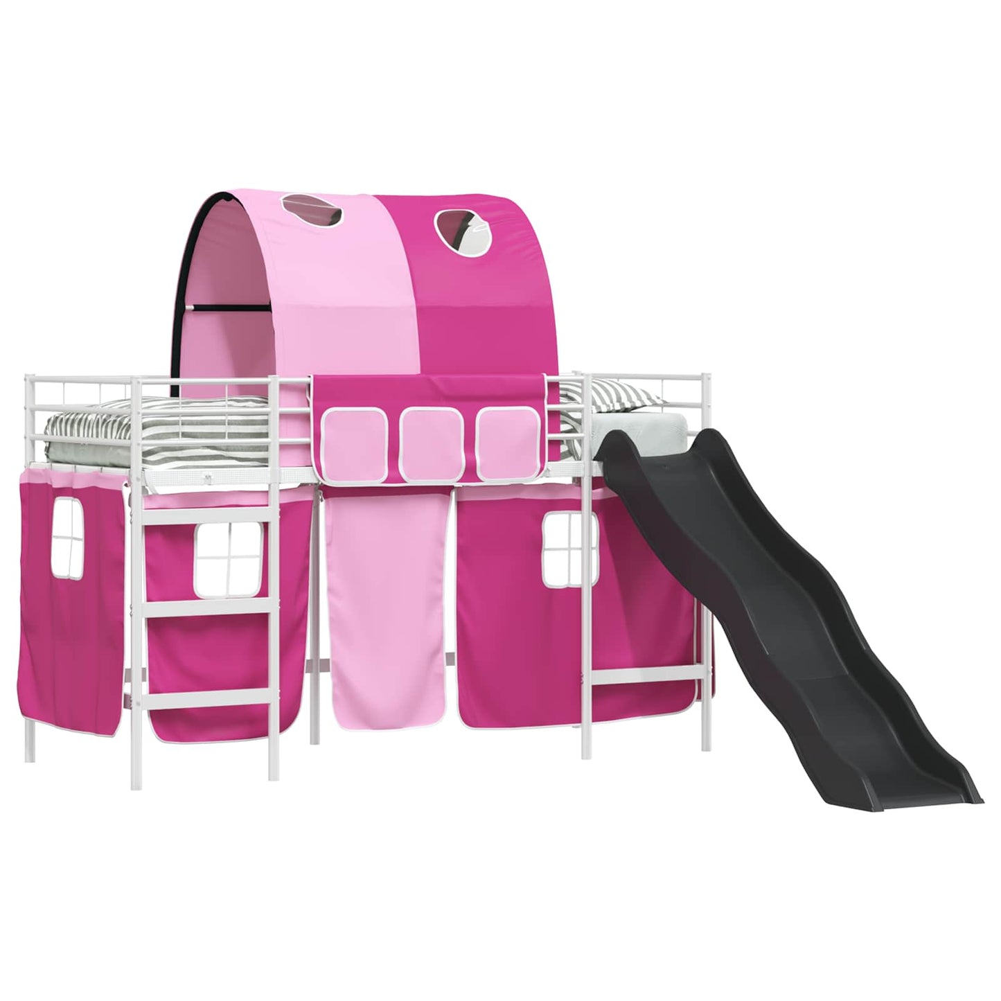 Etagenbett für Kinder mit Vorhängen Weiß und Rosa 90 x 190 cm