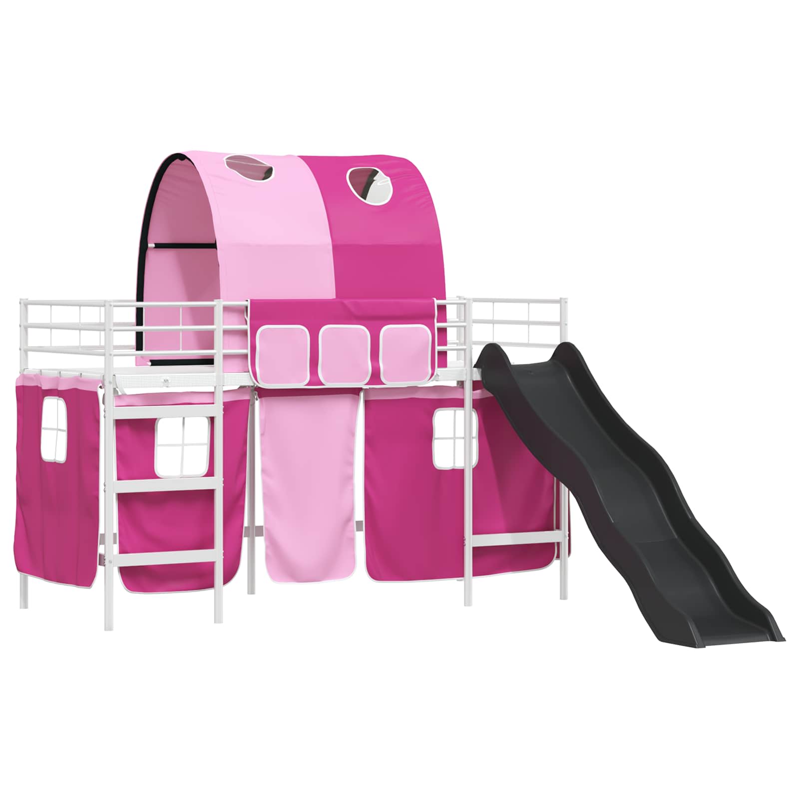 Etagenbett für Kinder mit Vorhängen Weiß und Rosa 90 x 190 cm