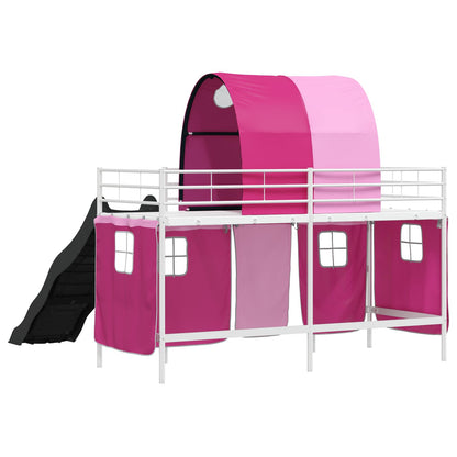 Etagenbett für Kinder mit Vorhängen Weiß und Rosa 100 x 190 cm