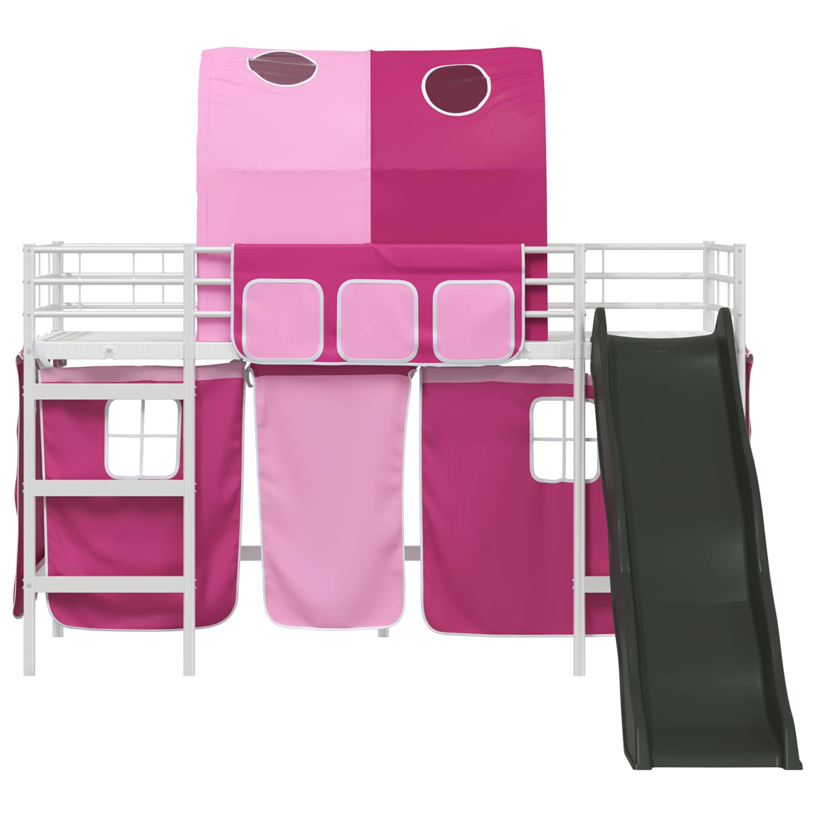 Etagenbett für Kinder mit Vorhängen Weiß und Rosa 100 x 190 cm