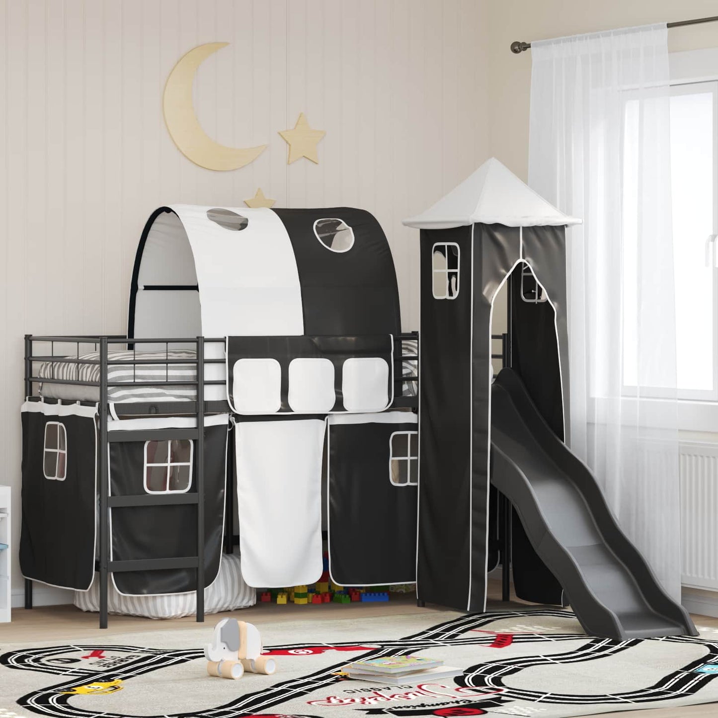 Kinder Etagenbett Gestell Uni Schwarz 75 x 190 cm Metall